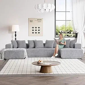 Modular Sectional Sofa in Corduroy with Memory Foam for Living Room, Modern Deep Seating