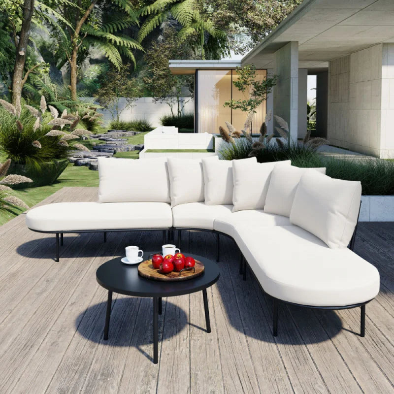 MLGC Curved Patio Outdoor Sofa Conversation Set With Table