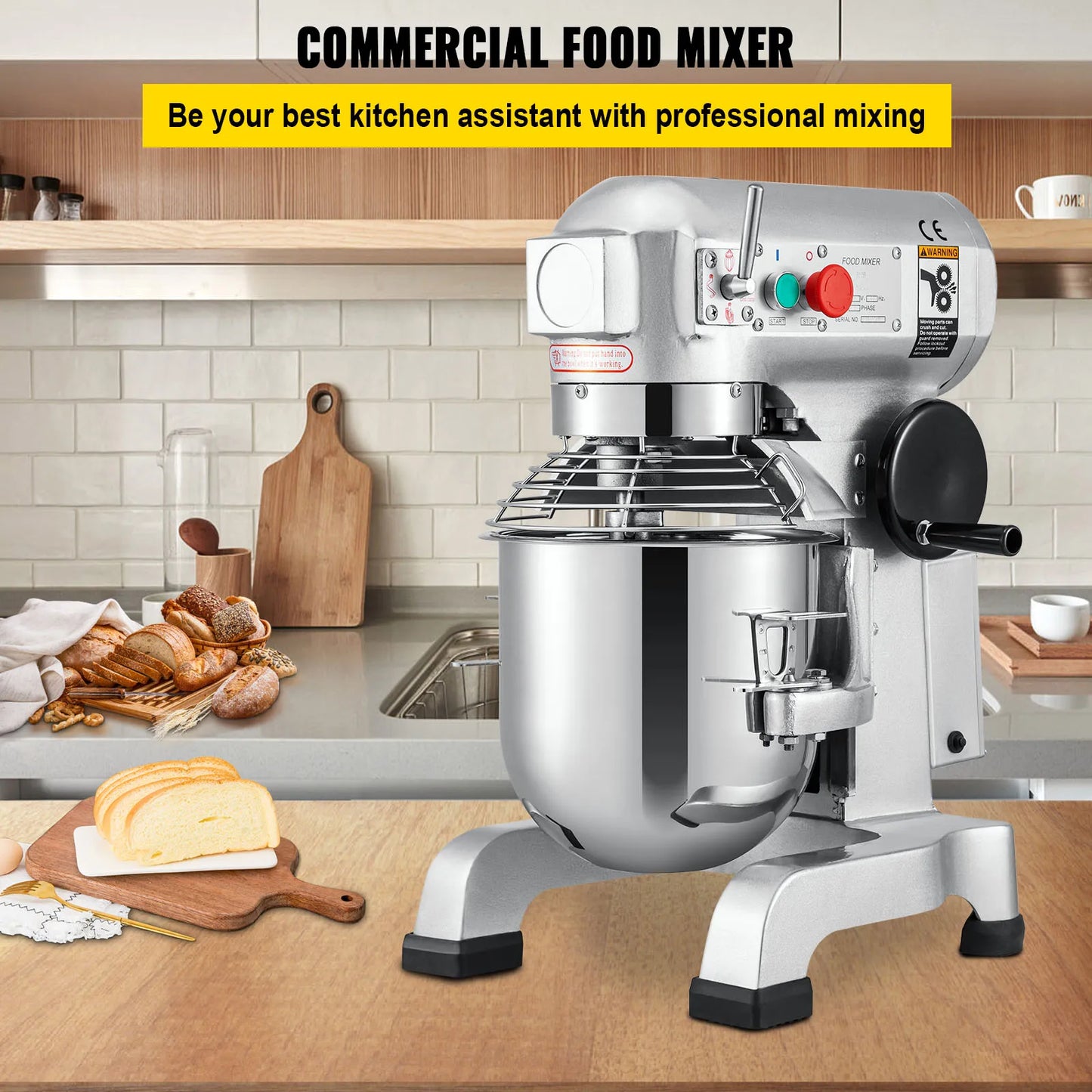 SucceBuy Stainless Steel Commercial Dough Mixer and Whisk Processor
