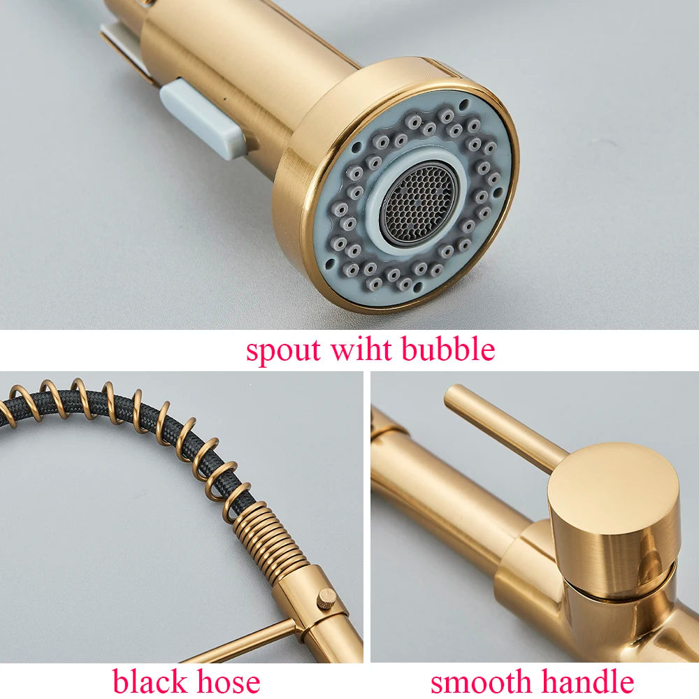 SAFLIHCAR Brushed Gold Kitchen Sink Faucet Pull-Down