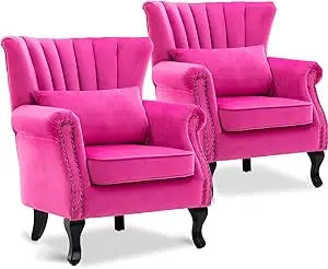 Accent Reading Arm Chairs Set Of 2 Wingback Tufted Comfort