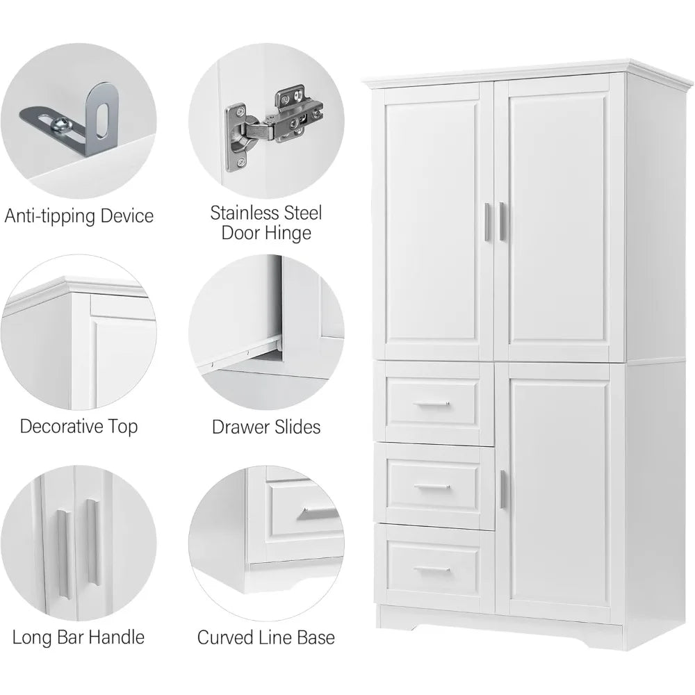 Guangbai Cabinet With Doors And 3 Drawers Storage Organizer