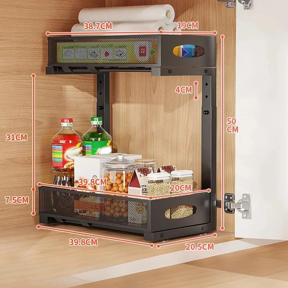 HimissHign 2 Tier Under Sink Organizer With Sliding Drawer