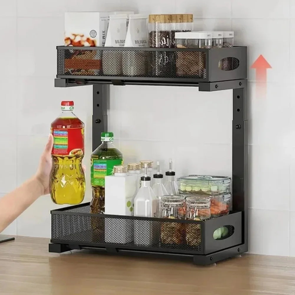 HimissHign 2 Tier Under Sink Organizer With Sliding Drawer