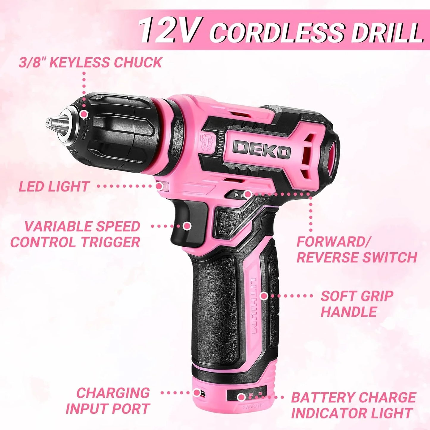DEKODIY Home Mechanic Toolbox With 12V Cordless Drill