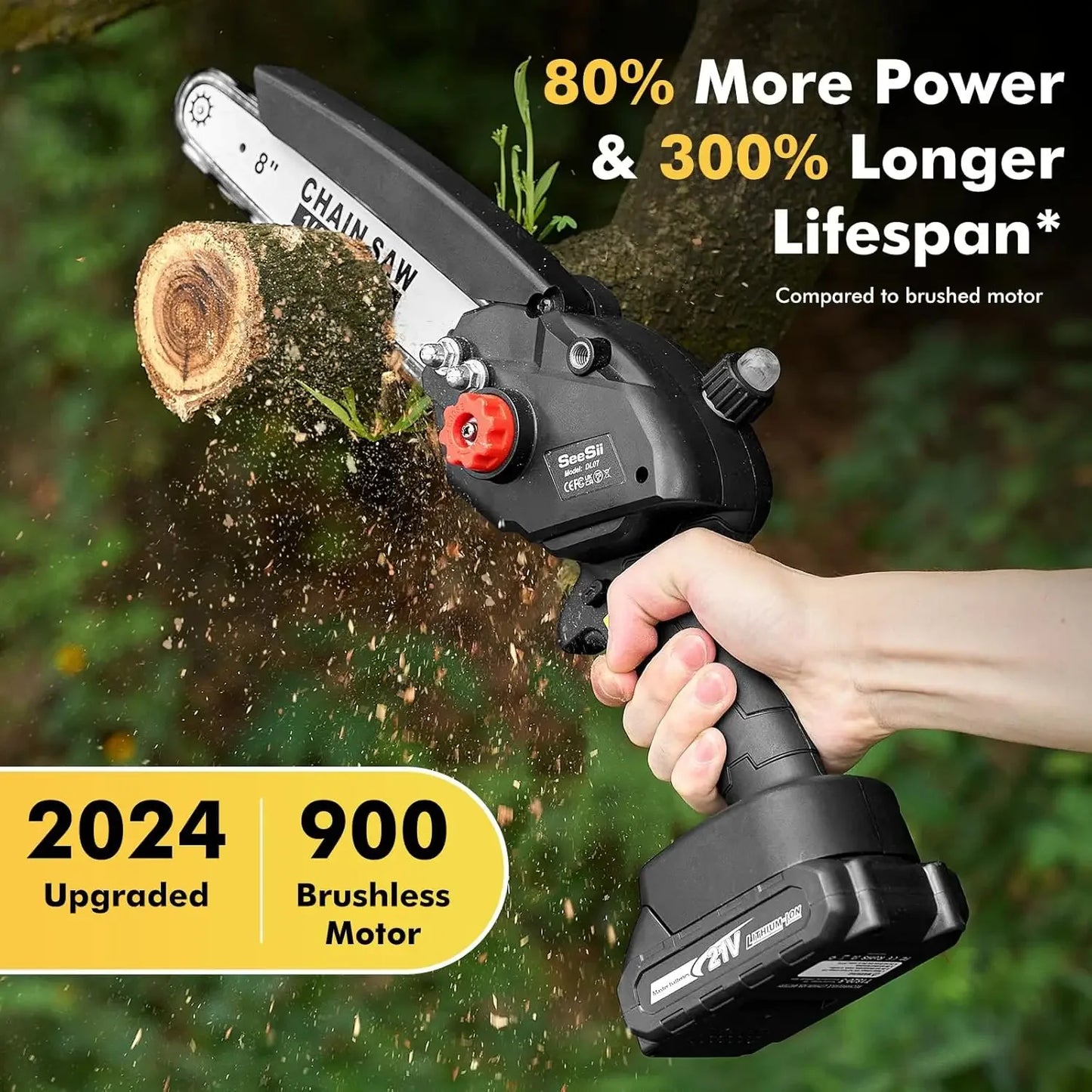 Seesii Mini Chainsaw Brushless Cordless With 2Ah Batteries