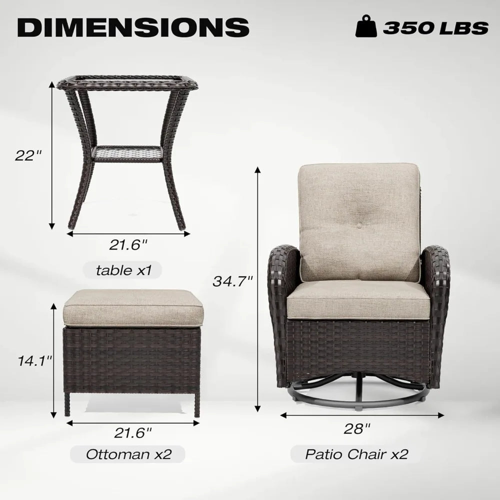 ANGDUO Outdoor Wicker Patio Conversation Set With Ottoman