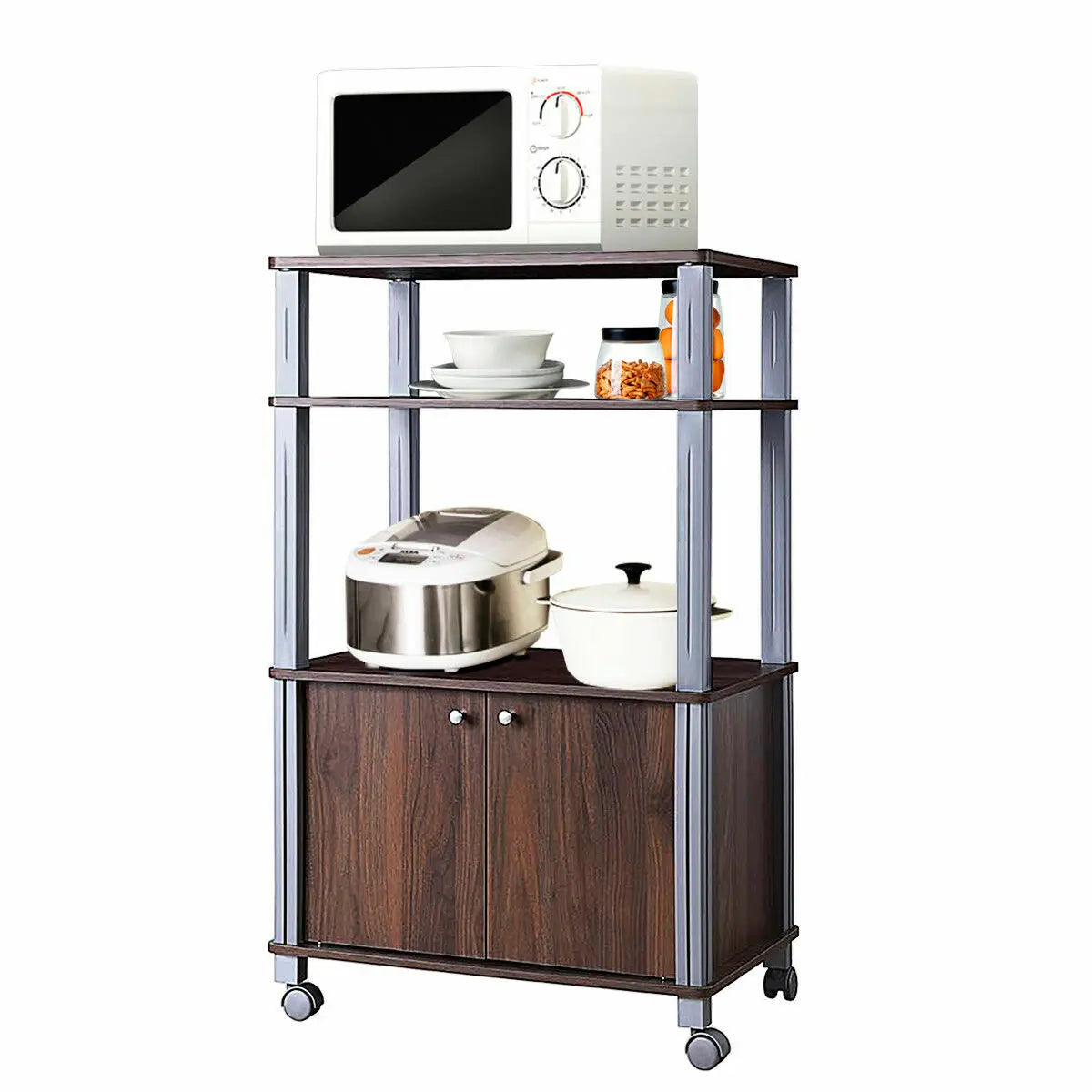 Everyday EssentialsOnline Bakers Rack Microwave Stand Walnut