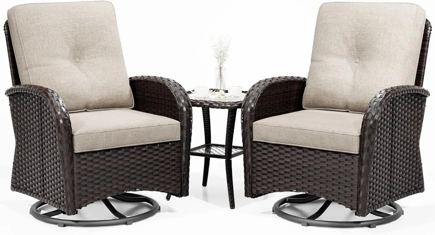ANGDUO Outdoor Wicker Patio Conversation Set With Ottoman