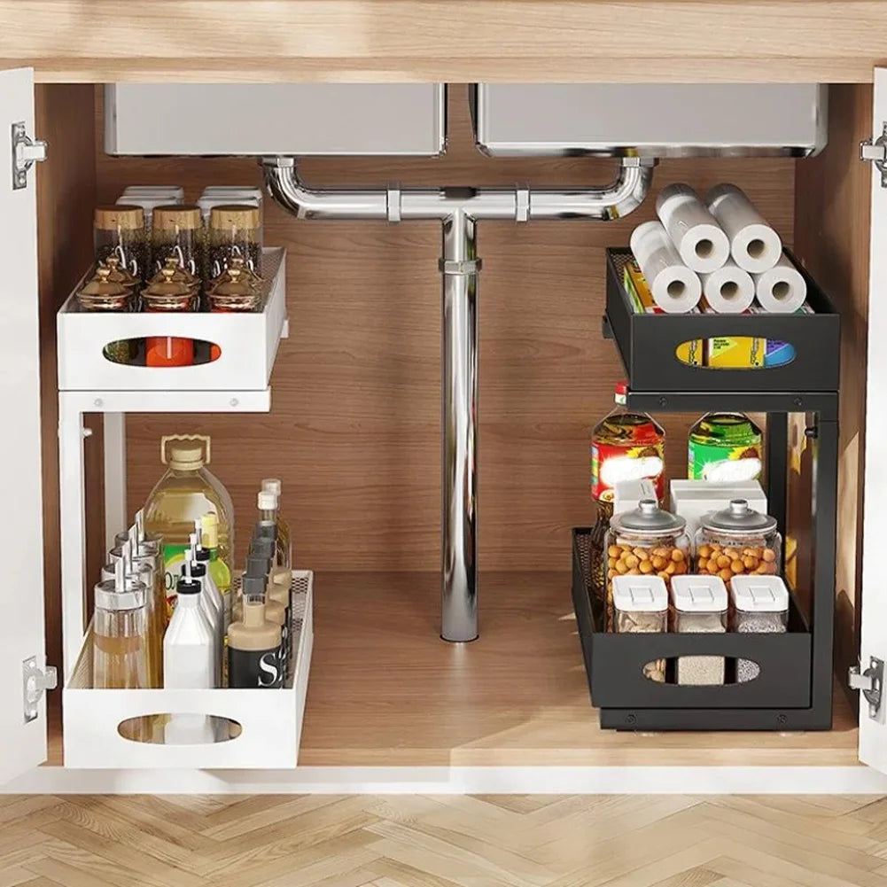 HimissHign 2 Tier Under Sink Organizer With Sliding Drawer