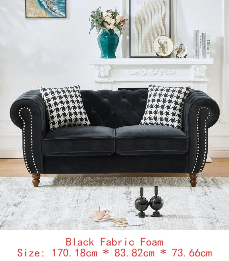 Mid Century Modern Velvet Upholstered Sofa, 2-Seater Couch with Roll Armrests & Nailhead Accent, Grey Fabric for Living Room,