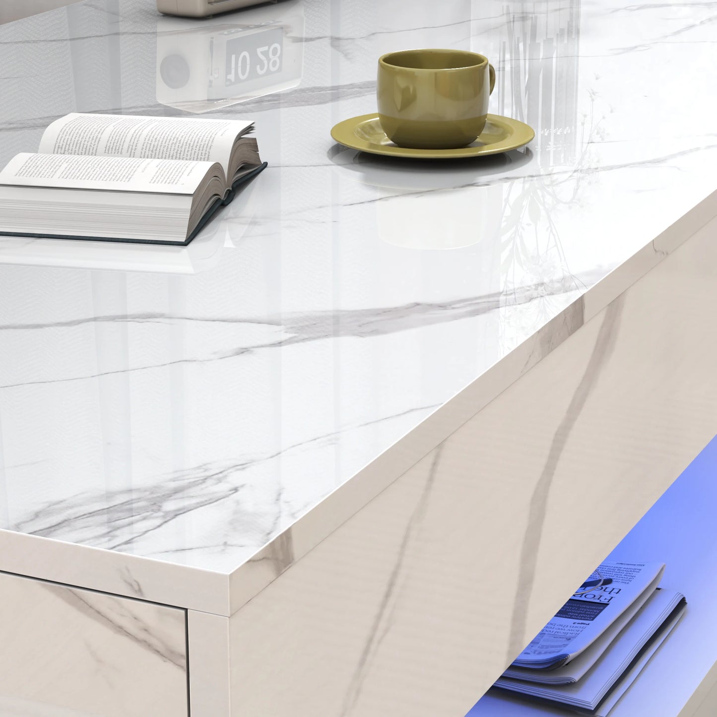 QiaoShiRen Modern LED Coffee Table With Storage Drawers