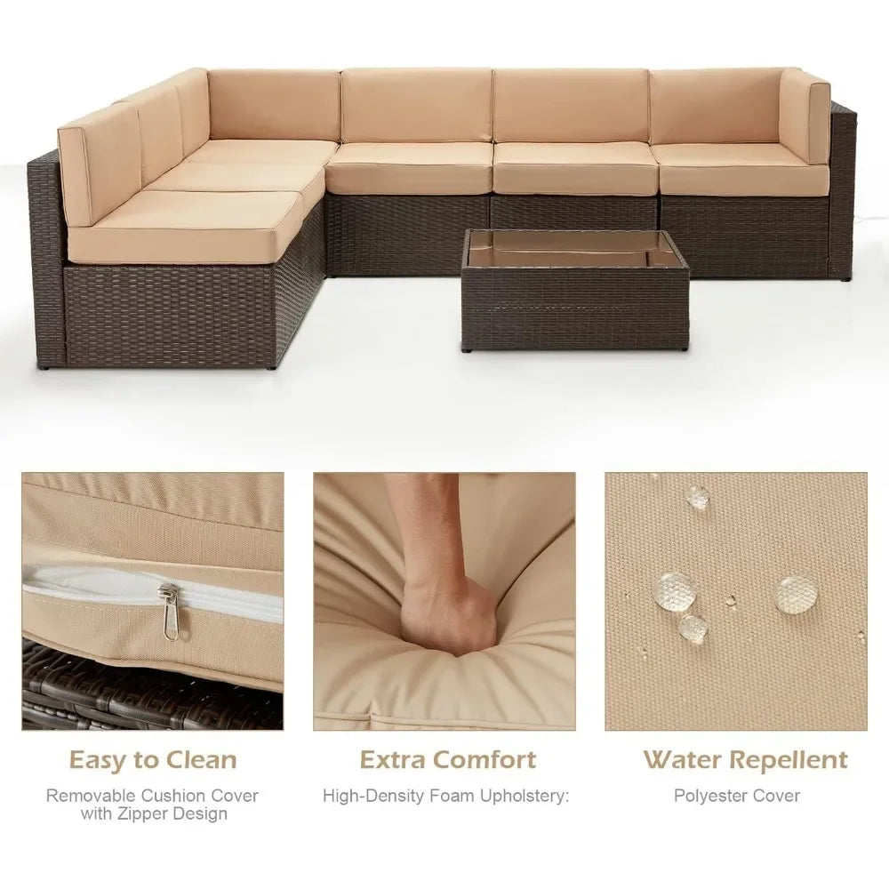 General Outdoor Patio Rattan Sectional Sofa Set Cushions