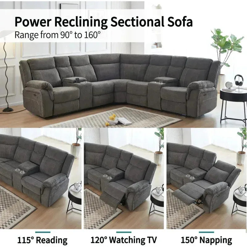 YUJINGXI RPD4 Reclining Sectional Sofa With USB Port