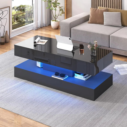 QiaoShiRen Modern LED Coffee Table With Storage Drawers