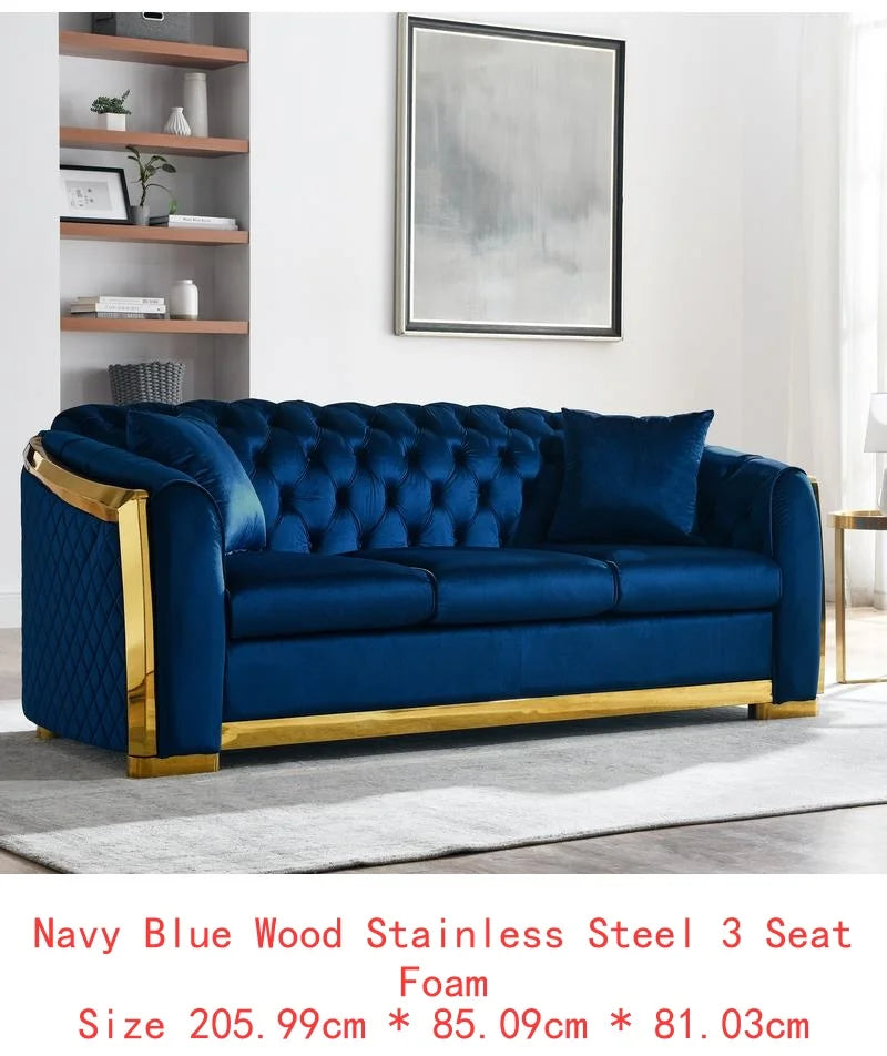 Sichuan Velvet Chesterfield Sofa Set With Gold Accents