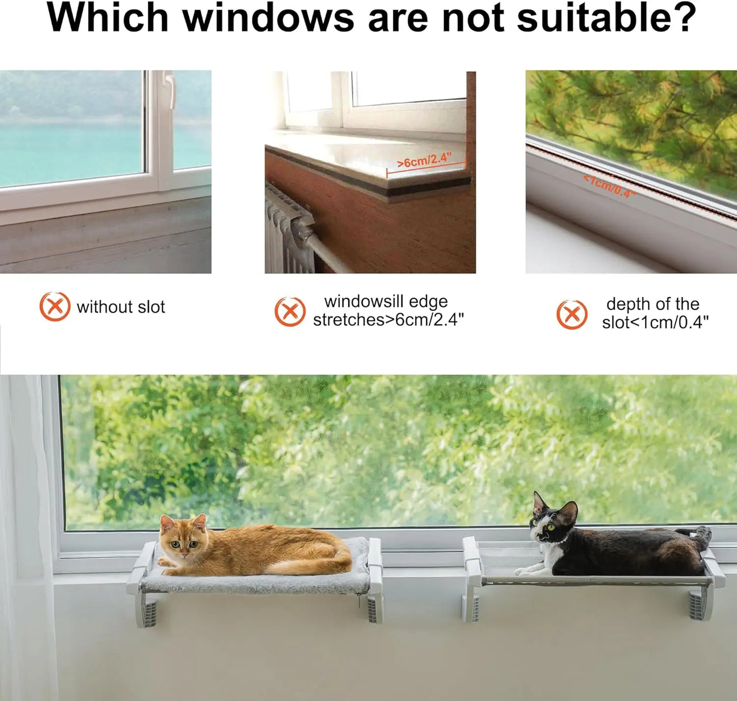 MEWOOFUN Cat Window Bed Adjustable 2 Sided Cushion 18kg