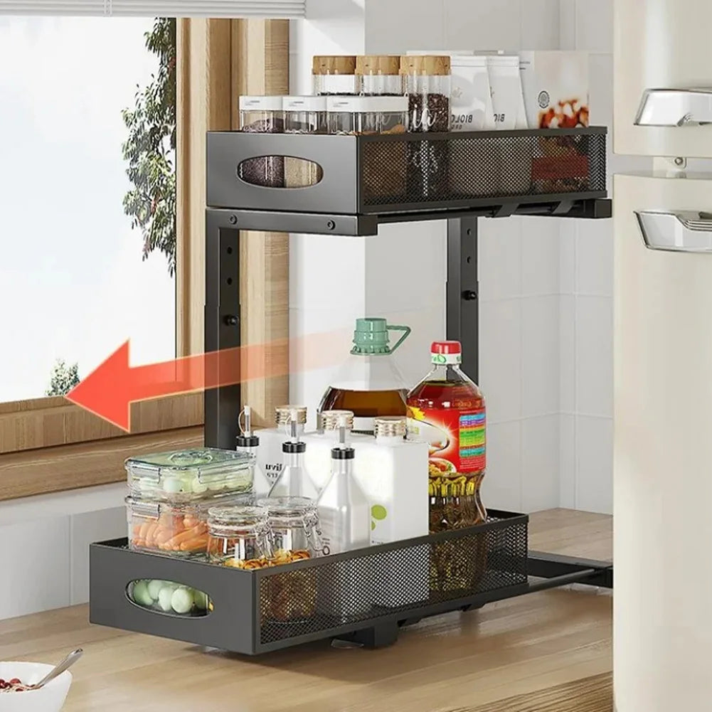 HimissHign 2 Tier Under Sink Organizer With Sliding Drawer