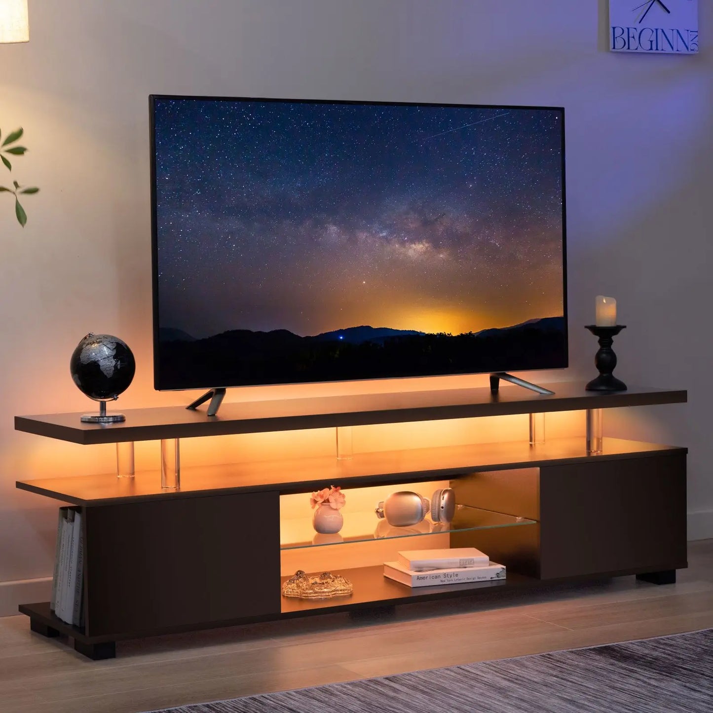 Cubehom LED TV Stand White Entertainment Center, Gaming Center for 60 65inch TV with Storage, TV Stands for Gaming Living