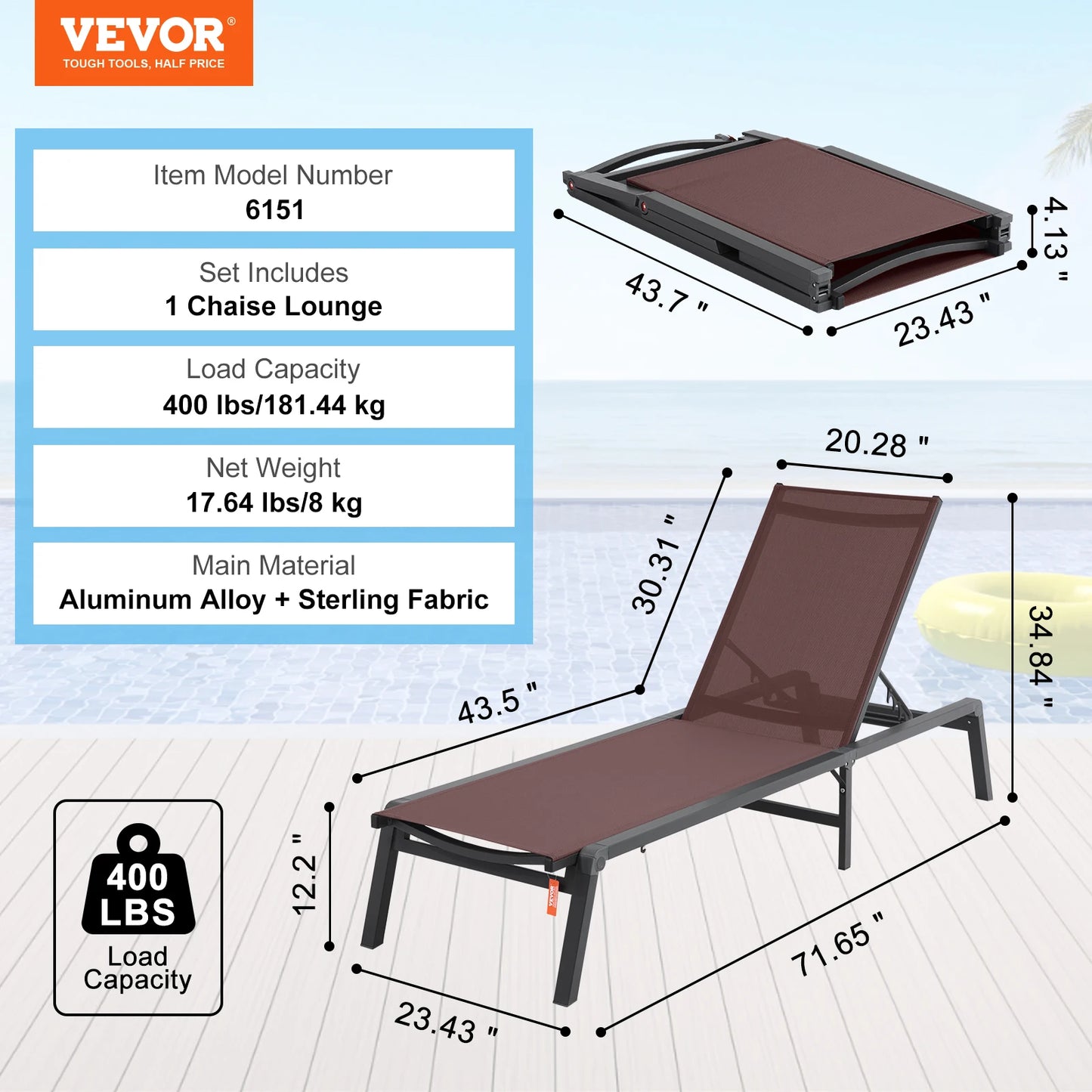SucceBuy Outdoor Chaise Lounge Aluminum Patio Recliner