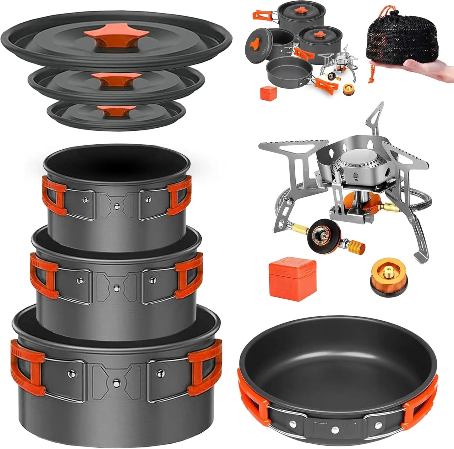 Camping Cookware Mess Kit Set With Stove Nonstick Aluminum