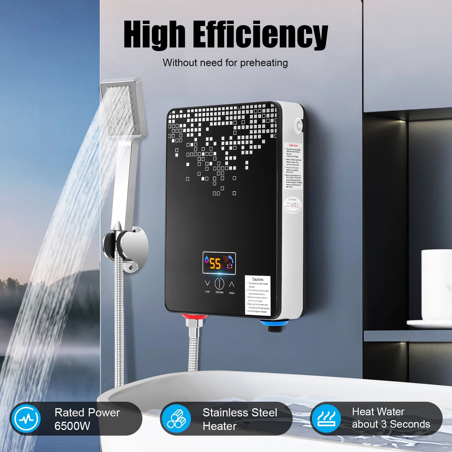 Electric Water Heater 6.5kW Instant Digital Display 220V