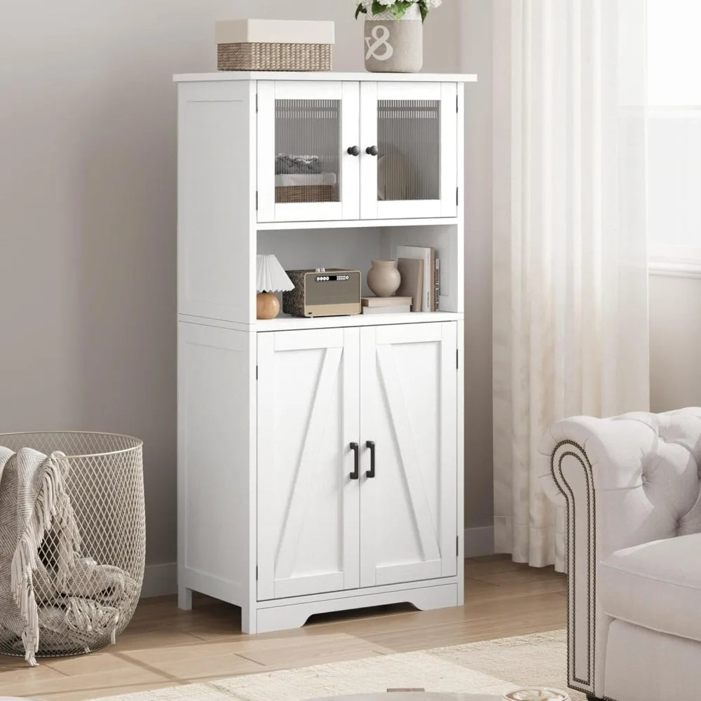 ZUIYU Tall Freestanding Bathroom Cabinet With Glass Doors