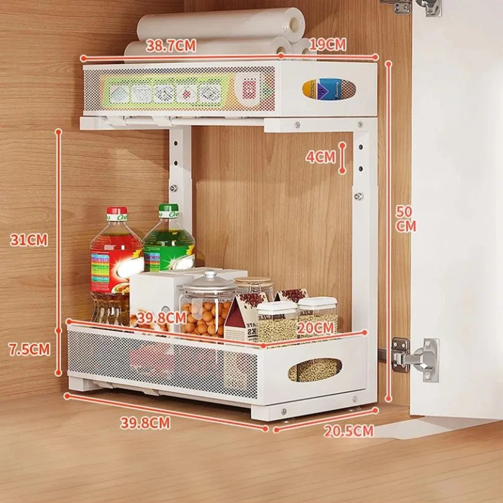 HimissHign 2 Tier Under Sink Organizer With Sliding Drawer