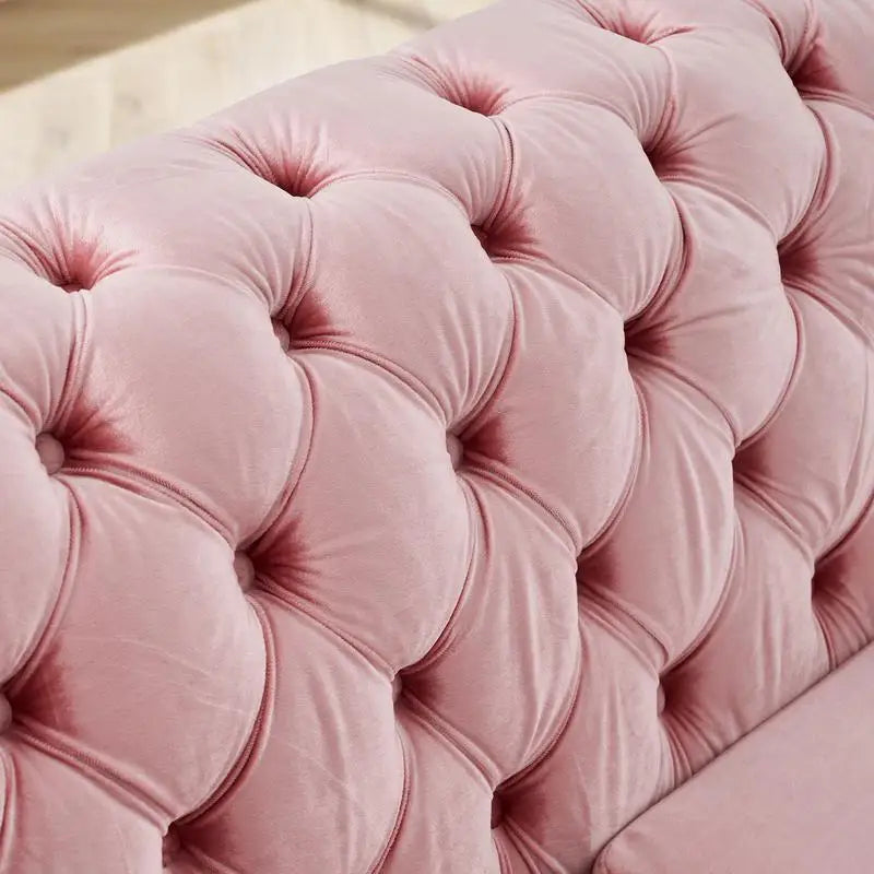 106" L-Shaped Sectional Sofa Set with Gold Accents, Velvet Button Tufted Couch with 5 Pillows, Luxury Living Room Furniture,