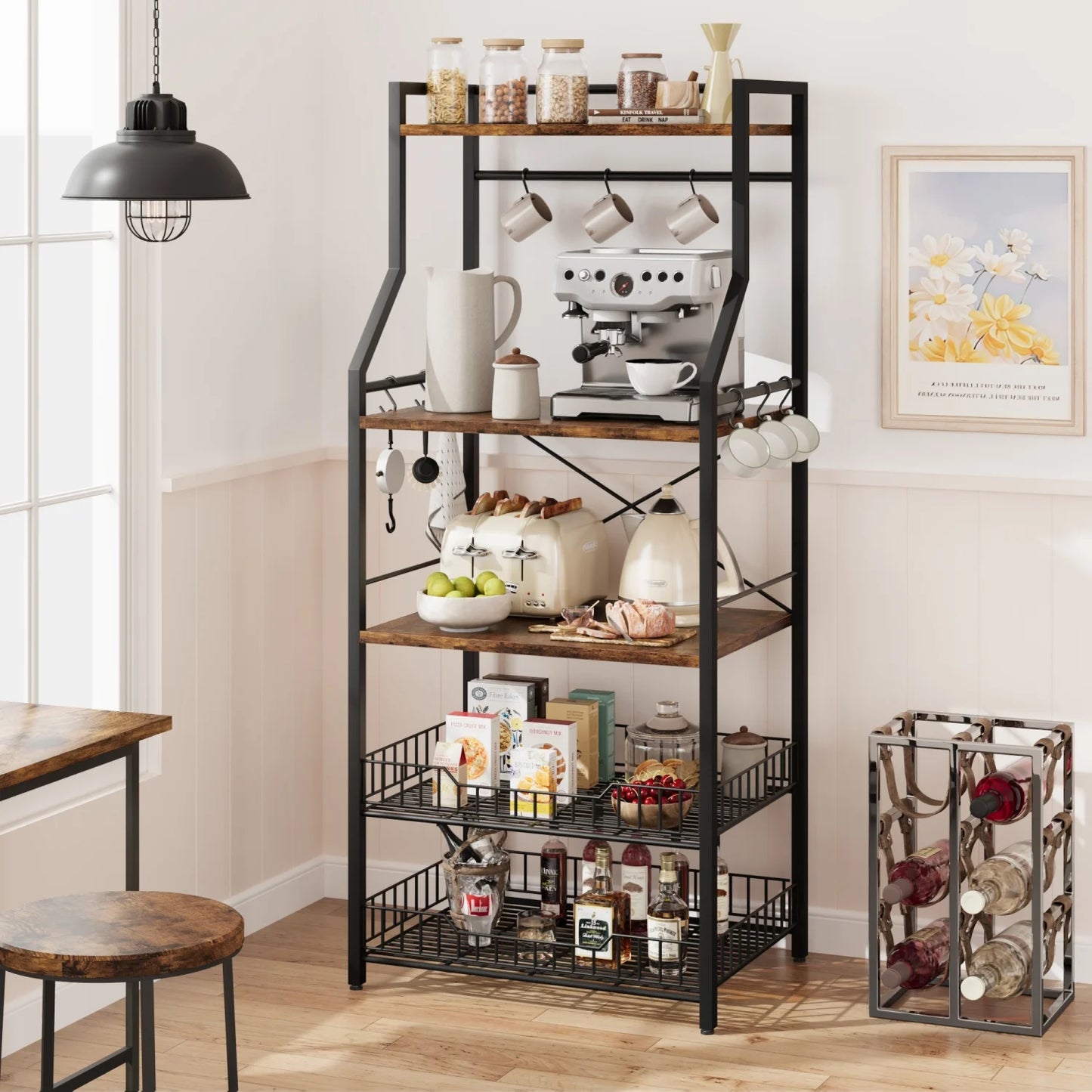 HiMISS Industrial Kitchen Bakers Rack Microwave Oven Stand
