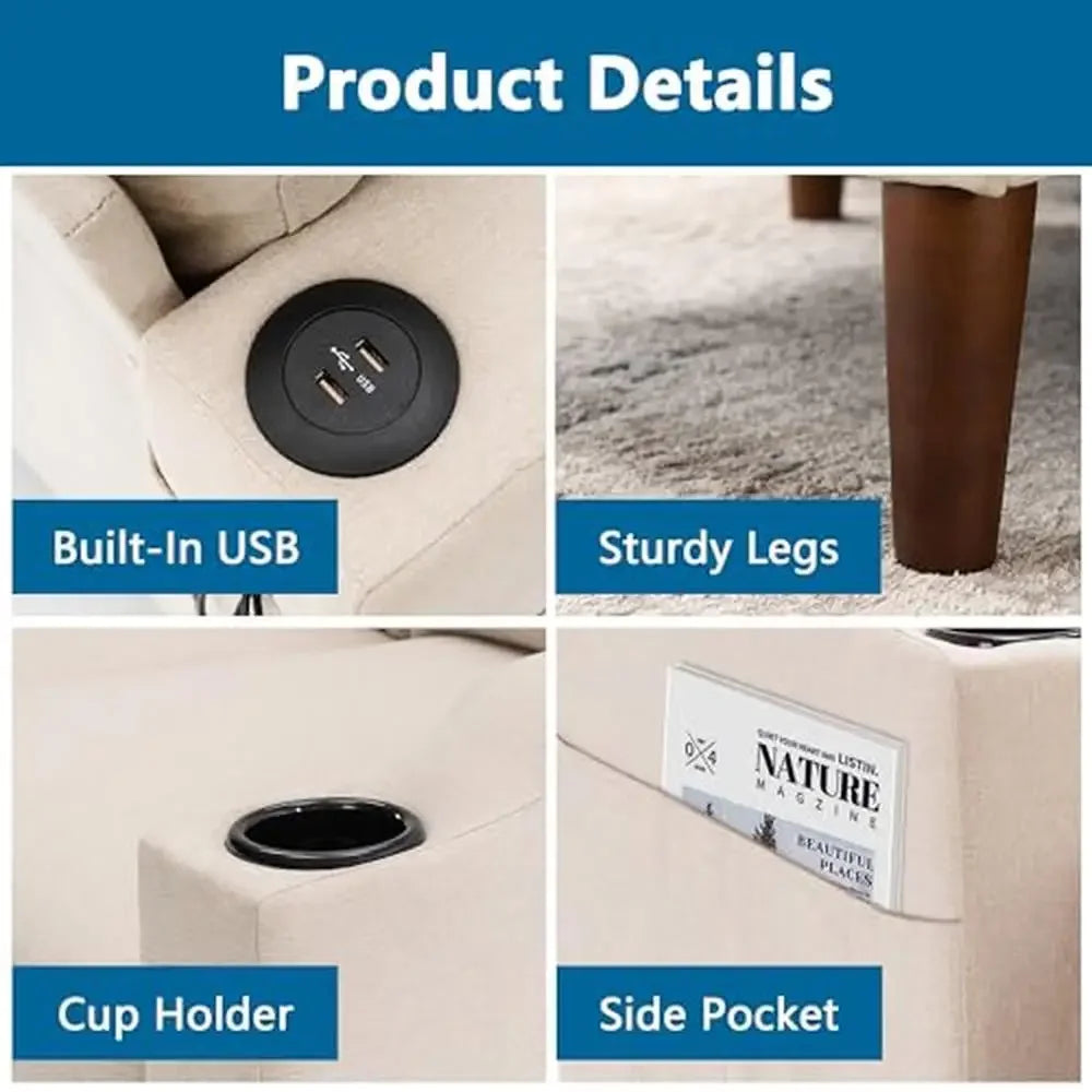 DUTRIEUX Modern L Shape Sofa Sectional with USB Cup Holder
