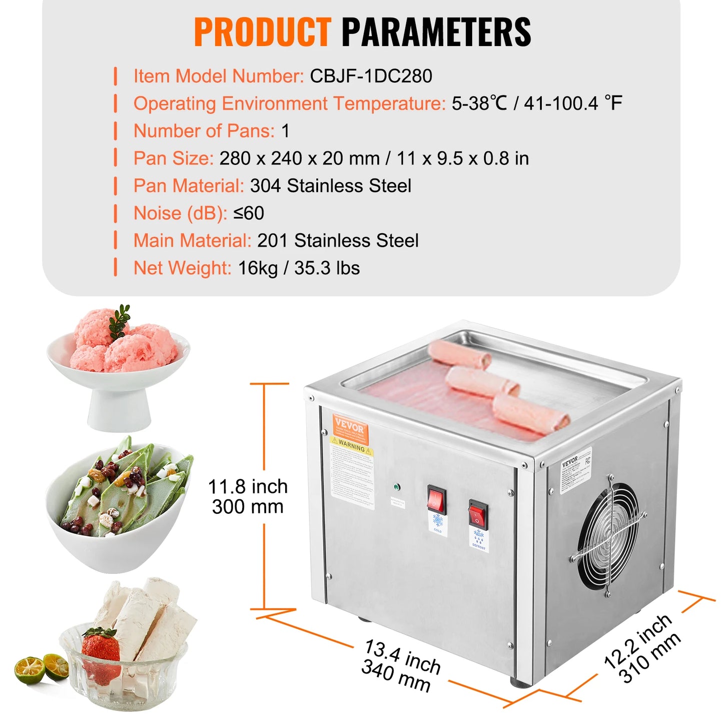 VEVOR Fried Ice Cream Roll Machine With Compressor Scrapers