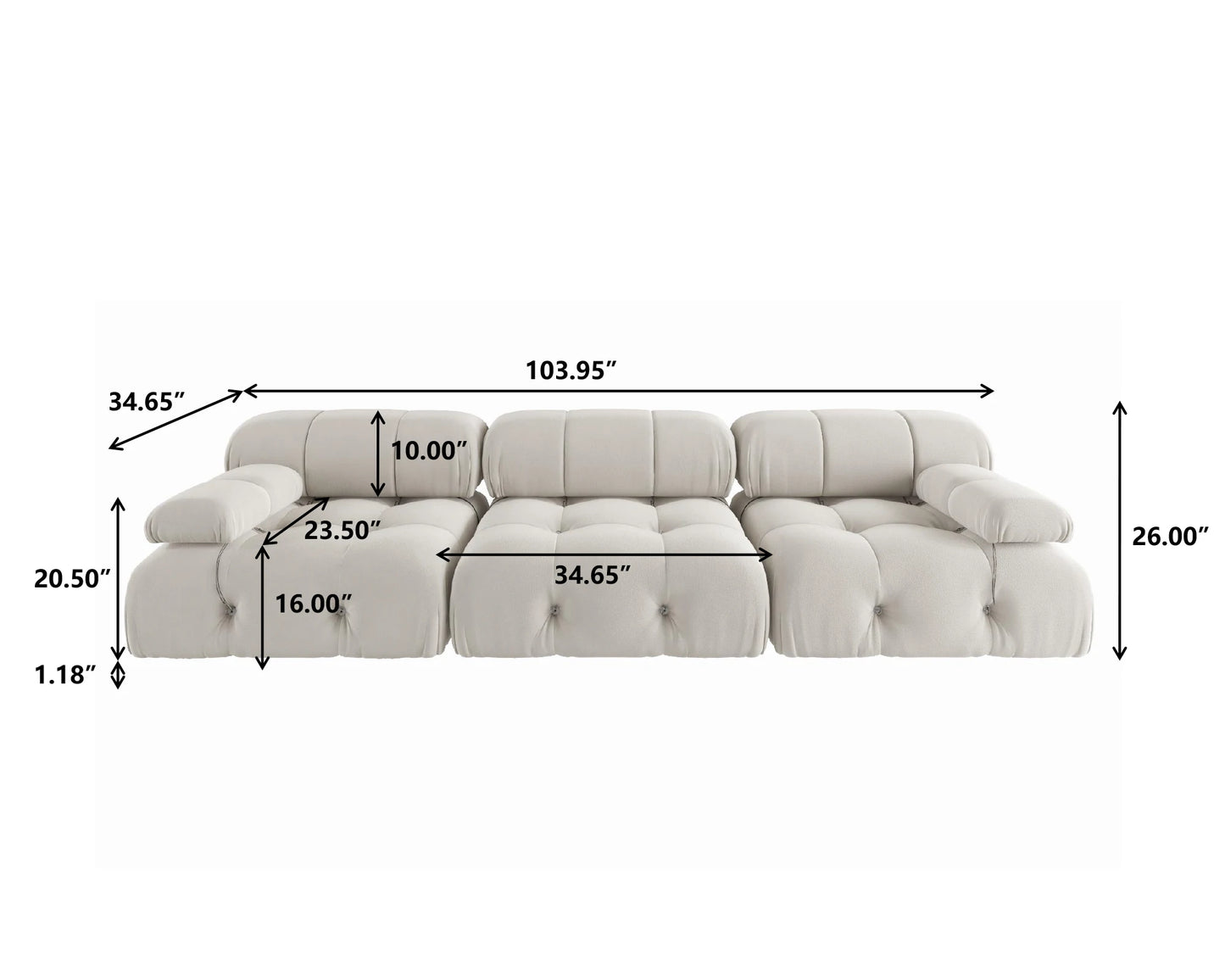 Sdorens Minimalist Modular Sectional Sofa Velvet Three Seats