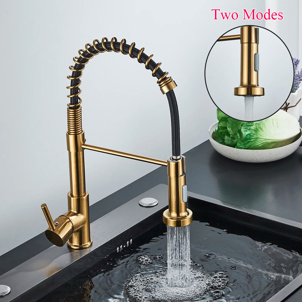 SAFLIHCAR Brushed Gold Kitchen Sink Faucet Pull-Down