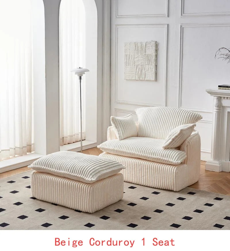Convertible Compressed Sofa Chair with Ottoman, Modern Corduroy Fabric Armchair for Small Spaces, Living Room, Dorm, or