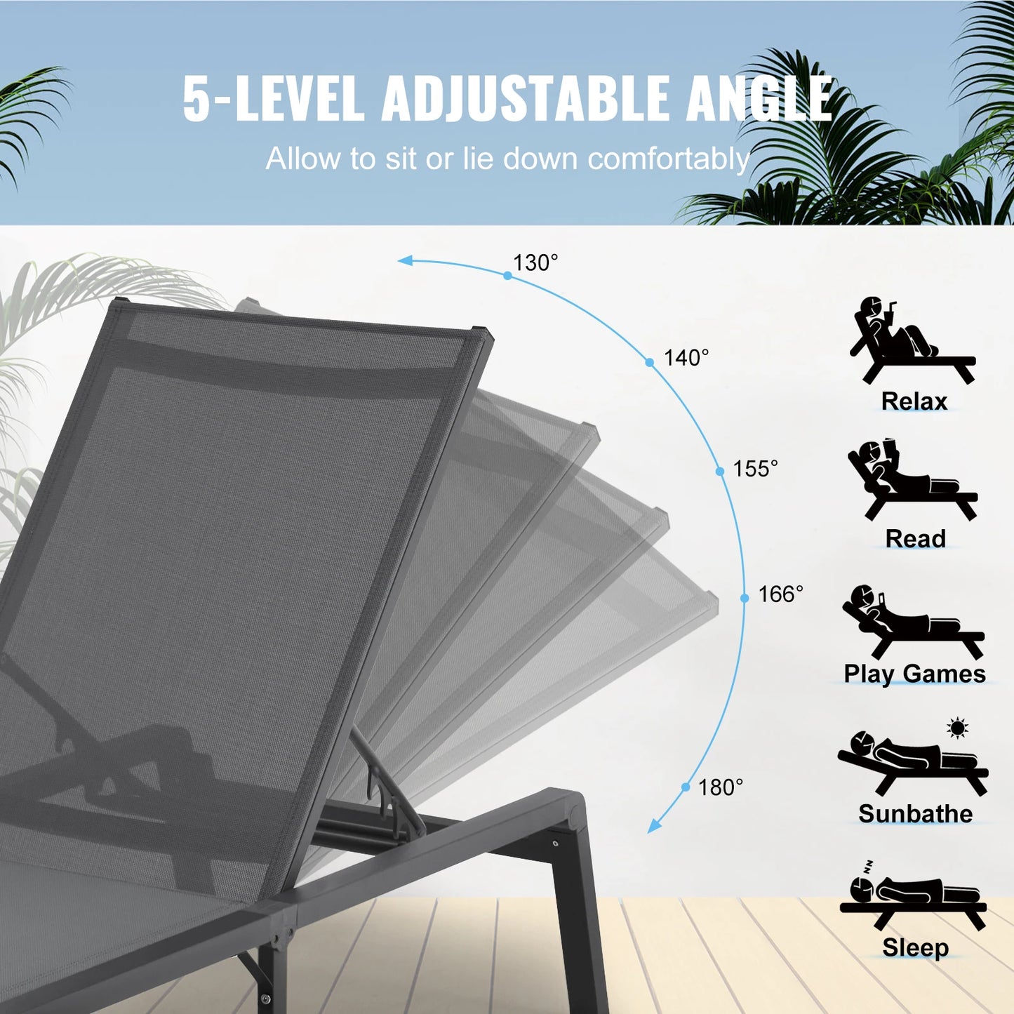 SucceBuy Outdoor Chaise Lounge Aluminum Patio Recliner