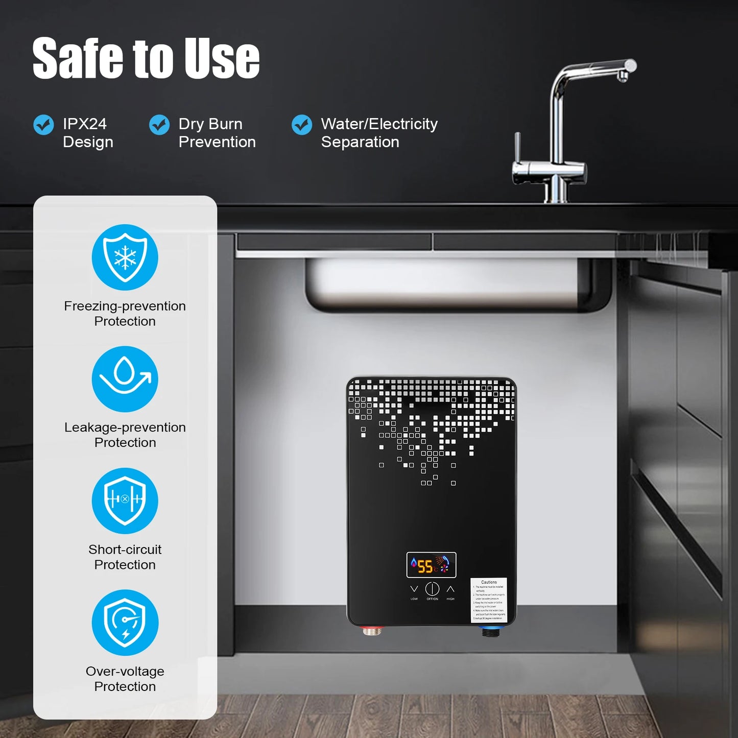 Electric Water Heater 6.5kW Instant Digital Display 220V
