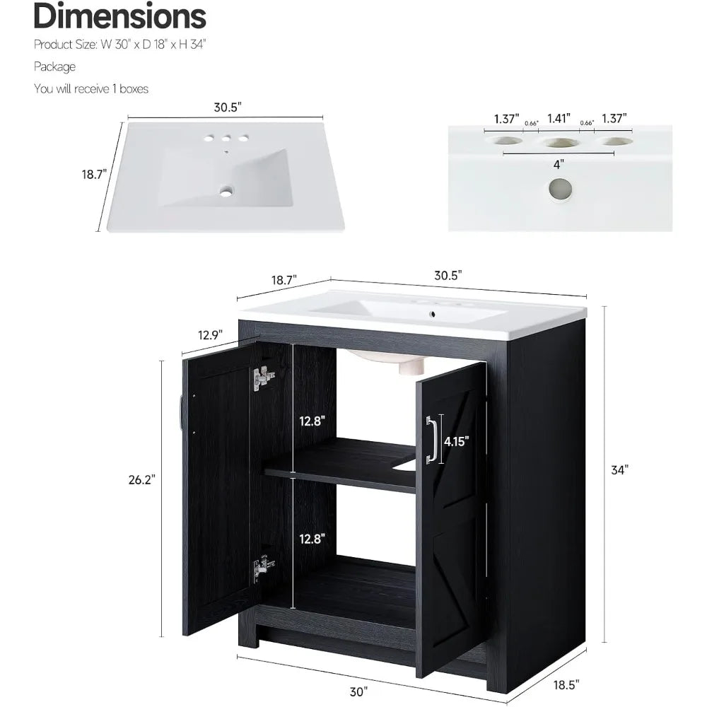 Ticify Farmhouse Vanity With Sink Freestanding Cabinet