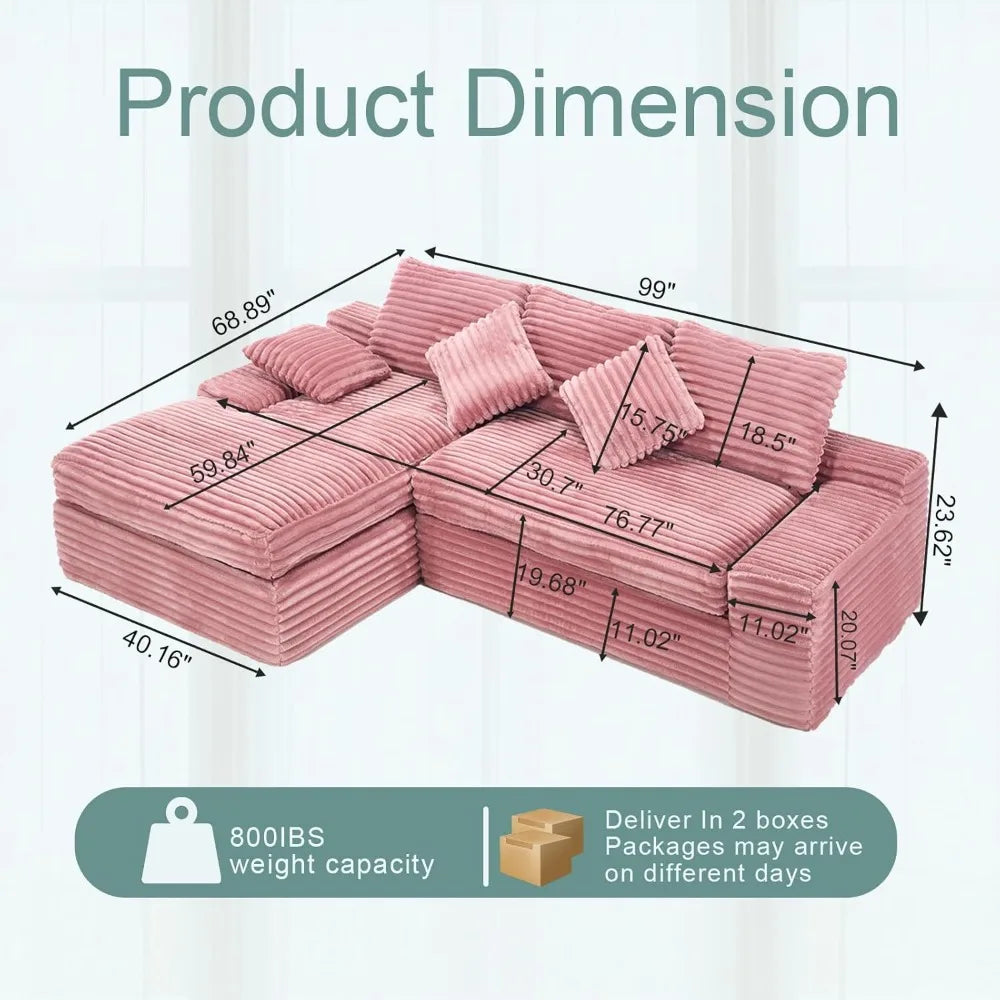 Cloud Inspired Sectional Sofa With L Shaped Chaise Lounge