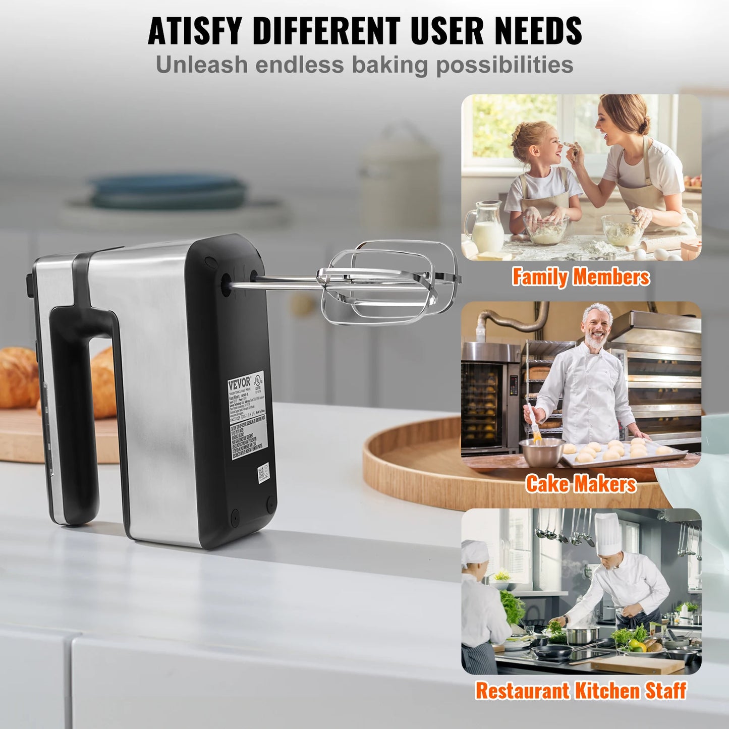 VEVOR Cordless Electric Hand Mixer for Baking and Whipping