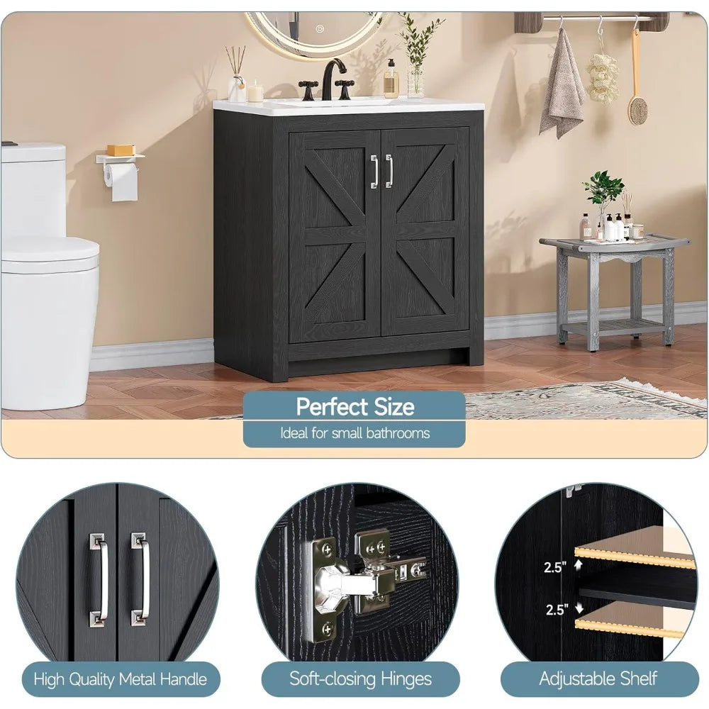 Ticify Farmhouse Vanity With Sink Freestanding Cabinet
