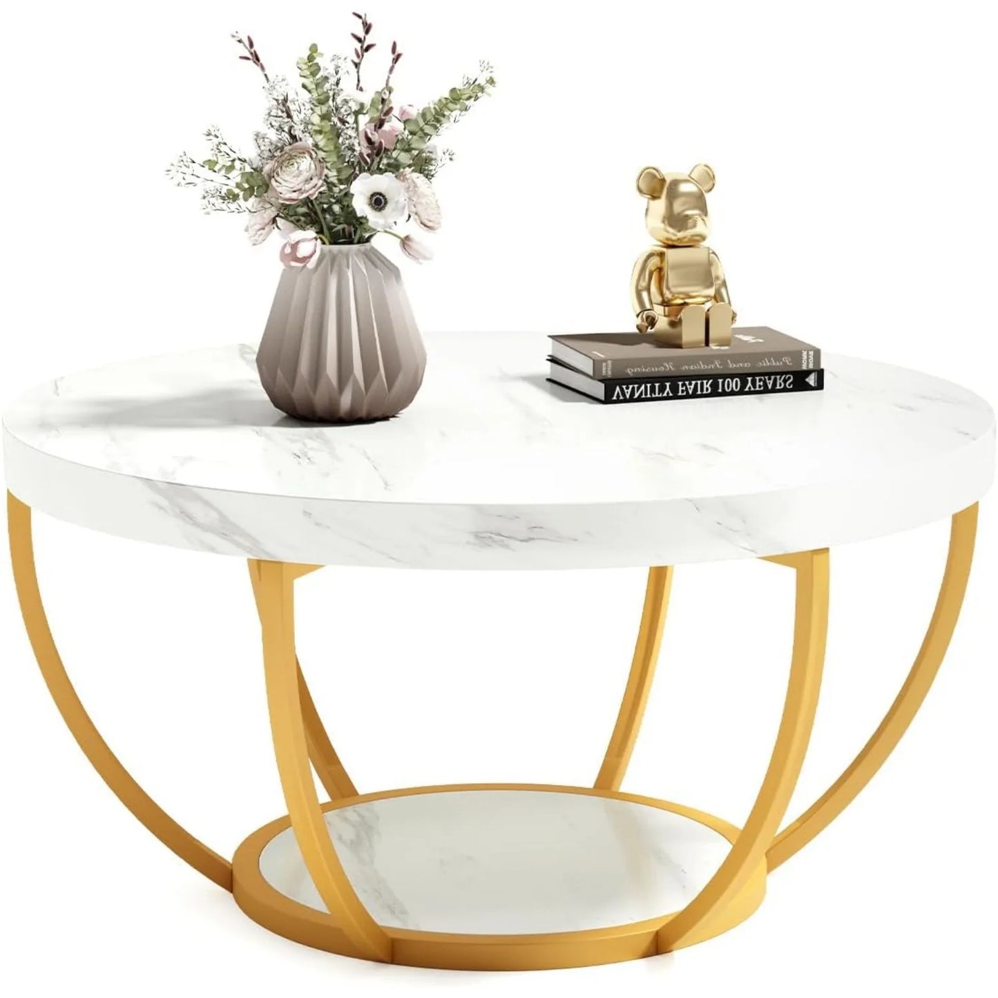 Little Tree Marble Coffee Table Open Storage Metal