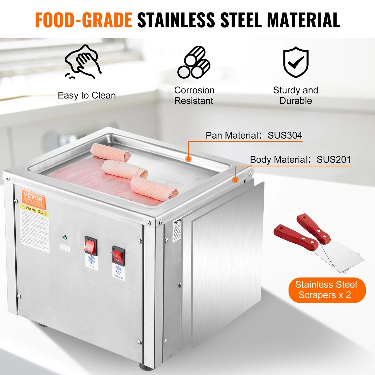 VEVOR Fried Ice Cream Roll Machine With Compressor Scrapers