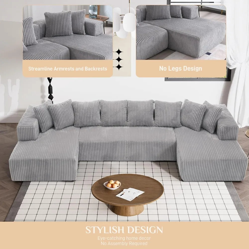Modular Sectional Sofa in Corduroy with Memory Foam for Living Room, Modern Deep Seating