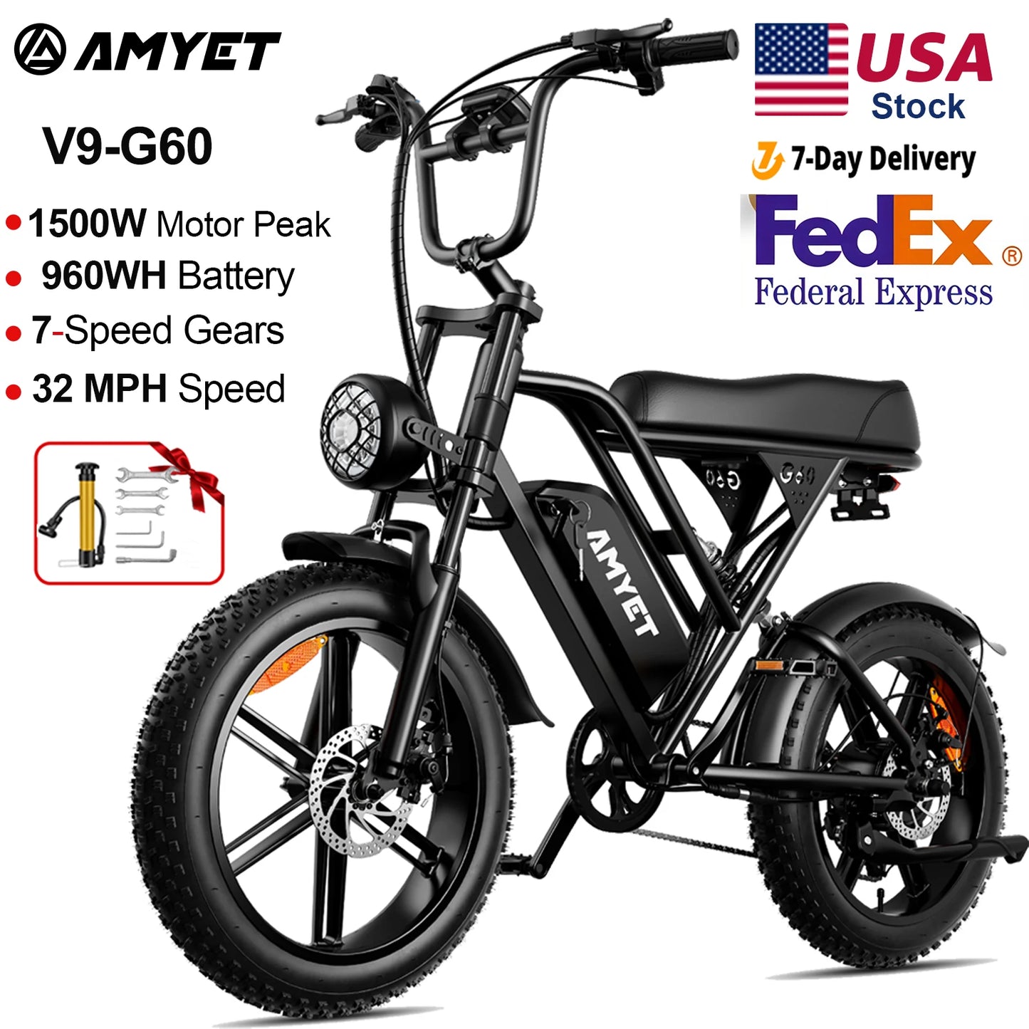 AMYET V9 G60 1000W Electric Mountain Bike 48V Ebike