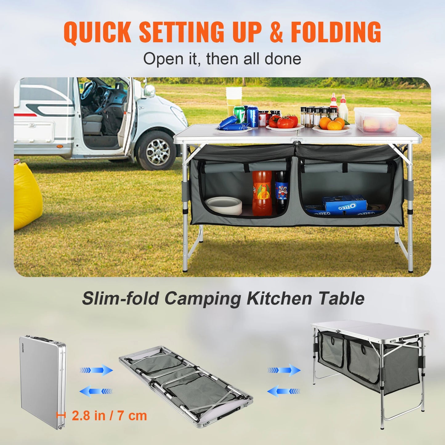 VEVOR Camping Kitchen Table Quick Set Folding Outdoor Table