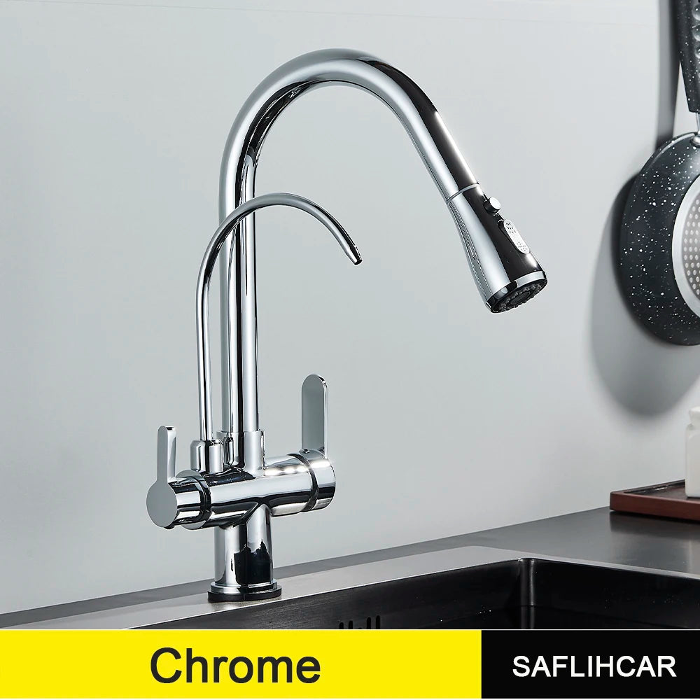 SAFLIHCAR Pull Out Water Faucet Spout Dual Modes Kitchen