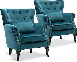 Accent Reading Arm Chairs Set Of 2 Wingback Tufted Comfort