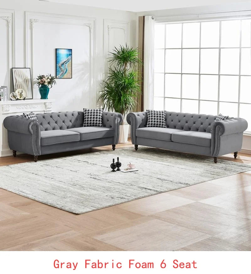 Mid Century Modern Velvet Upholstered Sofa, 2-Seater Couch with Roll Armrests & Nailhead Accent, Grey Fabric for Living Room,