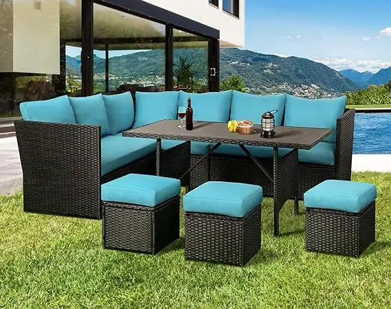 TANGXU 7 Piece Outdoor Wicker Patio Dining Conversation Set